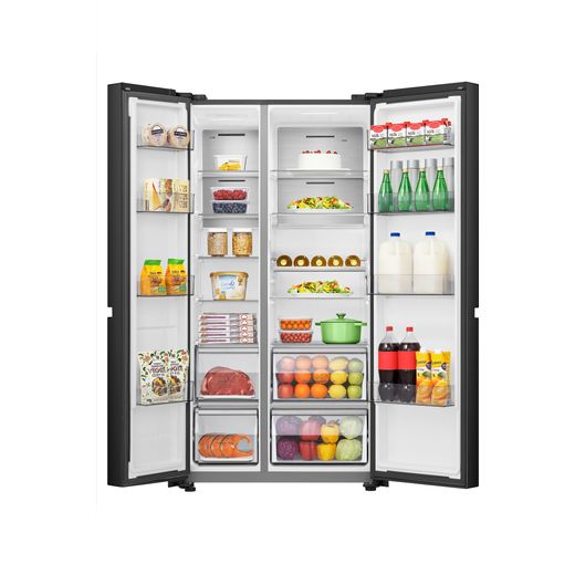 Hisense PureFlat American Fridge Freezer - Black Stainless Steel - Doors open
