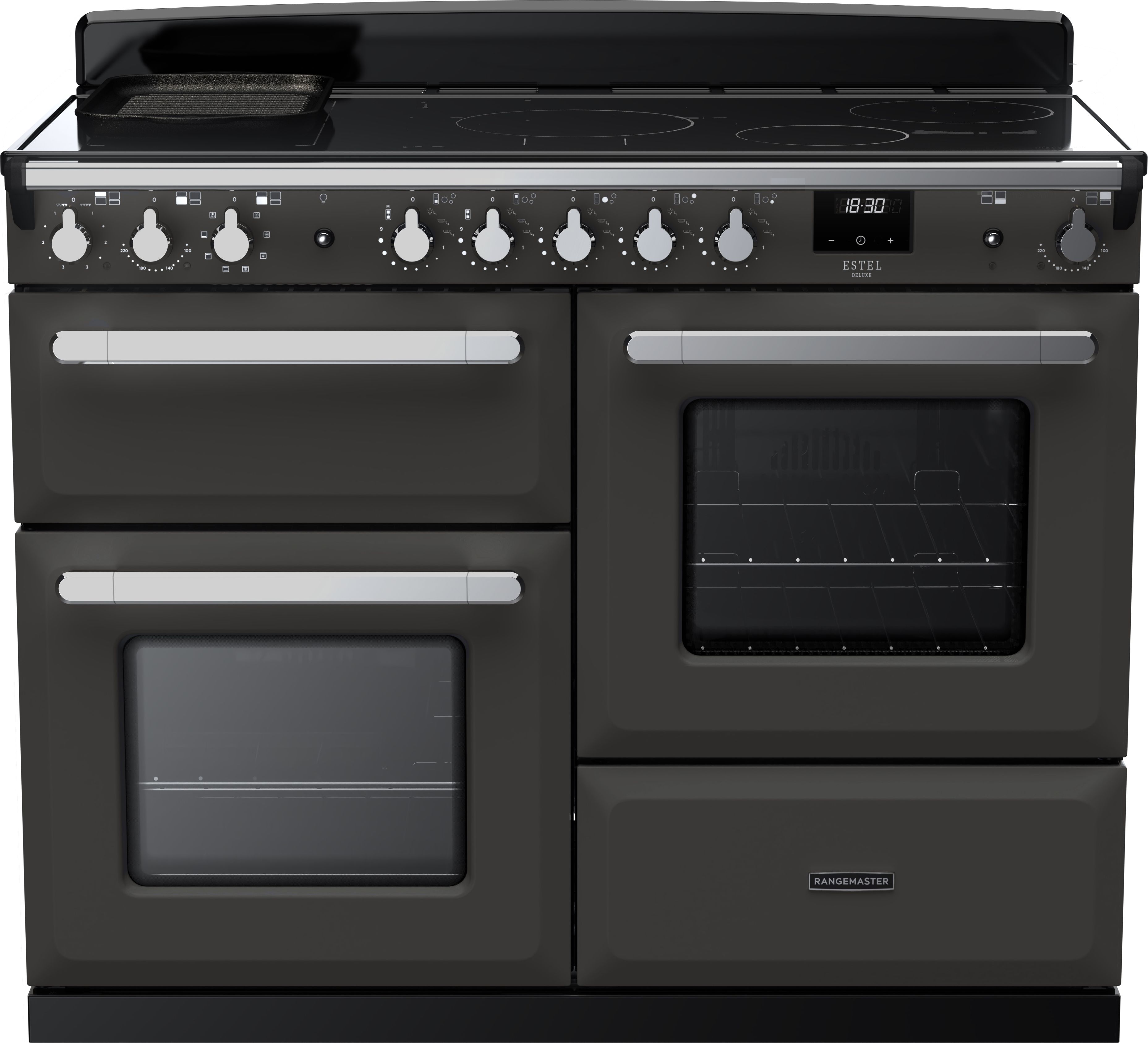 Image of Rangemaster Estel Deluxe ESDLO110EIPSLT/CM1 110cm wide Electric Range Cooker with Induction Hob - Slate / Chrome - A Rated, Grey