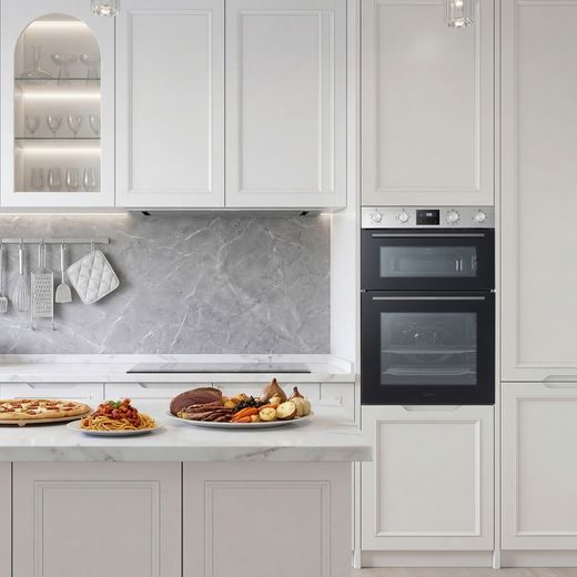 Midea MBOD70M30D0-SS Built In Electric Double Oven - Stainless Steel  - oven in kitchen shot 
