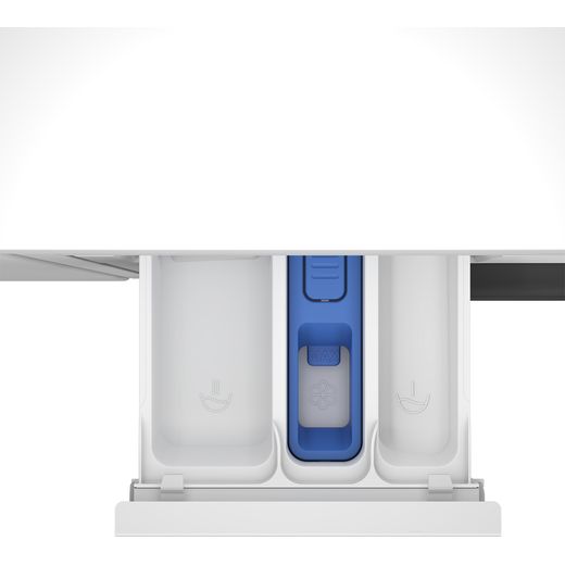 Beko RecycledTub® Integrated 9Kg / 5Kg Washer Dryer - White - Top view detergent drawer shot