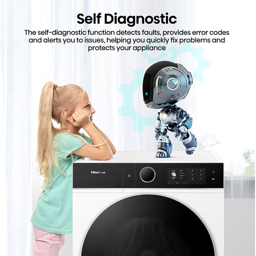 Hisense KitchenFit 5i Series WD5I1245BWRH Wifi Connected / 8Kg Washer Dryer with 1400 rpm - White - Annotation - self diagnose shot