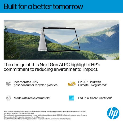 HP 14" Laptop - Intel® Core™ Ultra 7, 1TB SSD, 16 GB RAM - Silver - Better tomorrow