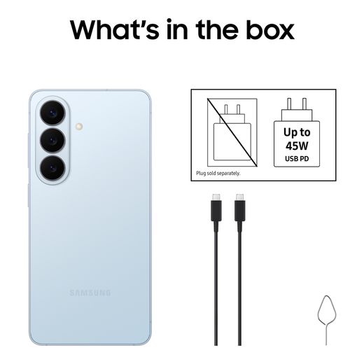 Samsung Galaxy S26 256GB Smartphone in Sky Blue - Annotation - Whats in the box shot