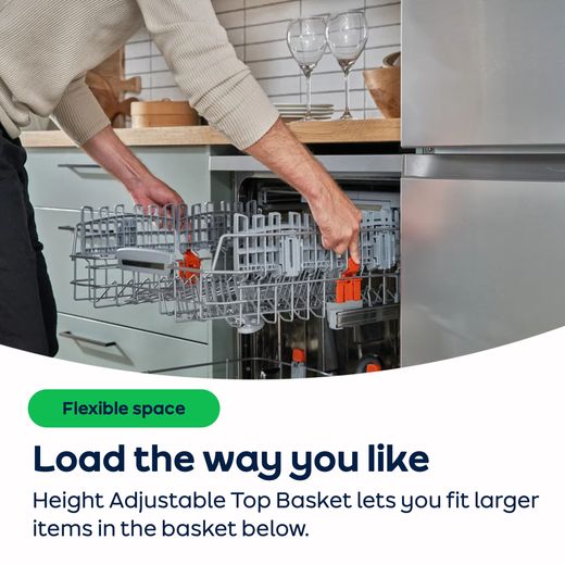Hotpoint Fully Integrated Standard Dishwasher - White - Annotation - Height adjustable top basket shot