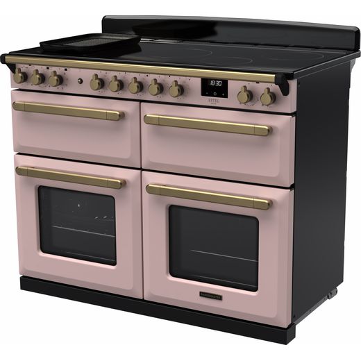 Rangemaster Estel Deluxe Electric Range Cooker with Zone induction hob Hob - Pale Pink / Antique Brass - Left perspective
