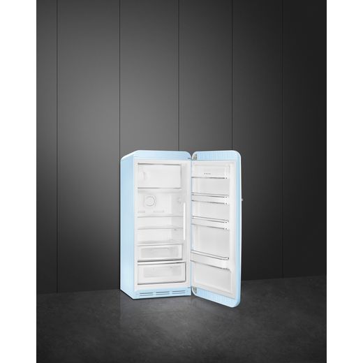 Smeg Right Hand Hinge FAB28RPB6UK 153cm High Small Fridge with Ice Box - Pastel Blue - Fridge with door open shot