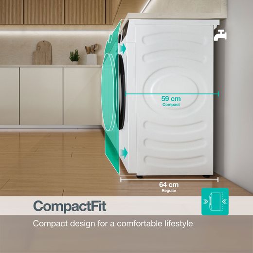 Gorenje G200 Series WG2P84A32/UK 8kg Washing Machine with 1400 rpm - White - annotation - compact fit