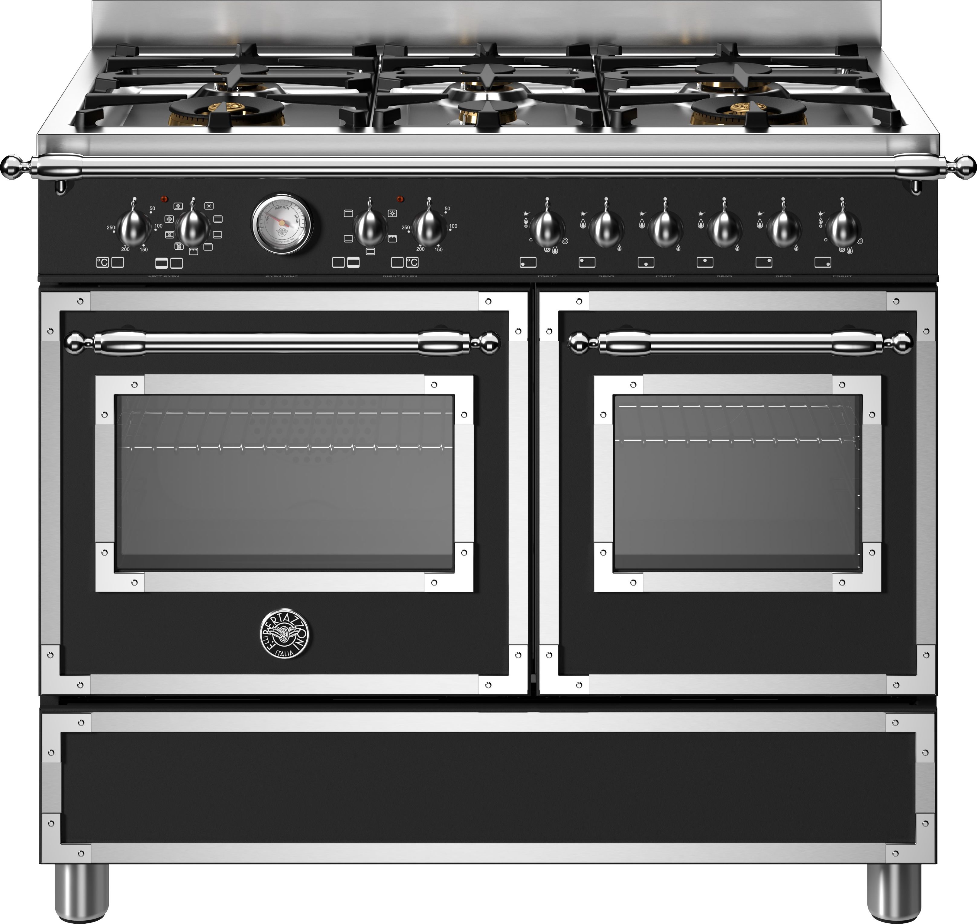 Bertazzoni HER106L2ENET Dual Fuel Range Cooker - 100cm - 6 Burner Gas Hob - 2 Electric Ovens - Black