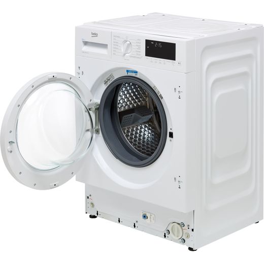 Beko RecycledTub® WTIK94121F Integrated 9kg Washing Machine with 1400 rpm - White - Door open