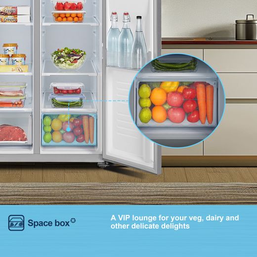 Fridgemaster American Fridge Freezer - Silver - Annotation - Space box