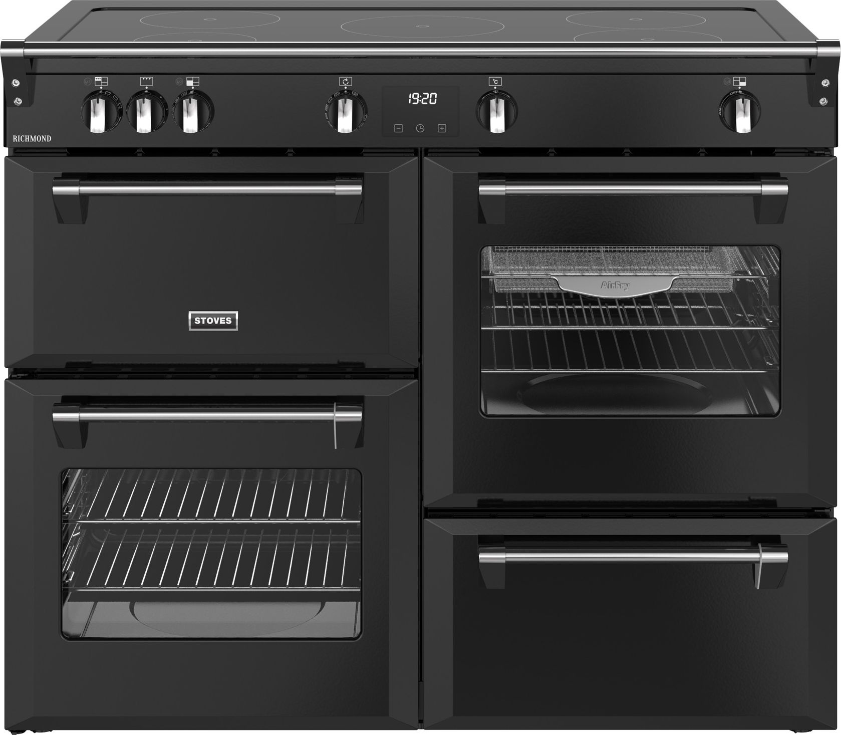 Stoves Black Electric Induction Range Cooker - 110cm - 5 Zone Hob - Quad Oven