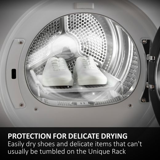 Haier X9 HD100-CQ387GU-UK Wifi Connected Heat Pump Tumble Dryer - Graphite - Annotation - Easy dry shoes shot