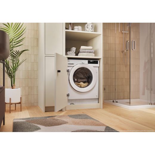 Hoover H-WASH 400 BH4S69M6D9J-80 Integrated 9kg Washing Machine with 1600 rpm - White - Washer dryer in utility room shot