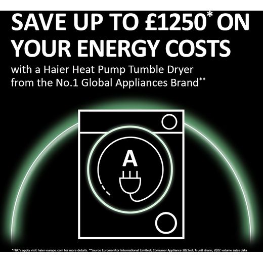 Haier Series 4 HDB4H7A2TBERX80 Integrated 7Kg Heat Pump Tumble Dryer - Anthracite - Annotation - Save energy cost
