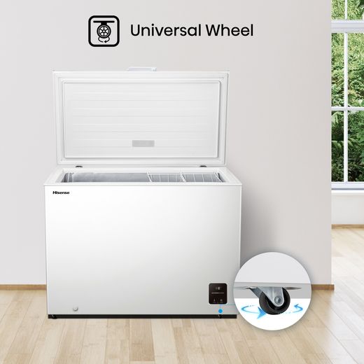 Hisense Chest Freezer - White - Annotation - Wheel shot