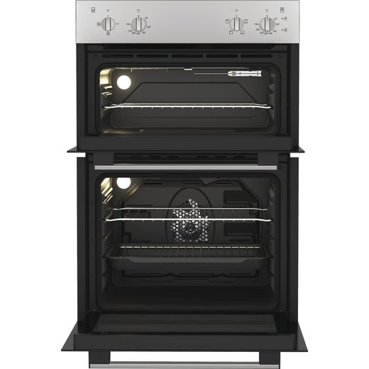 ndesit Built In Electric Double Oven - Silver - Front with door open shot