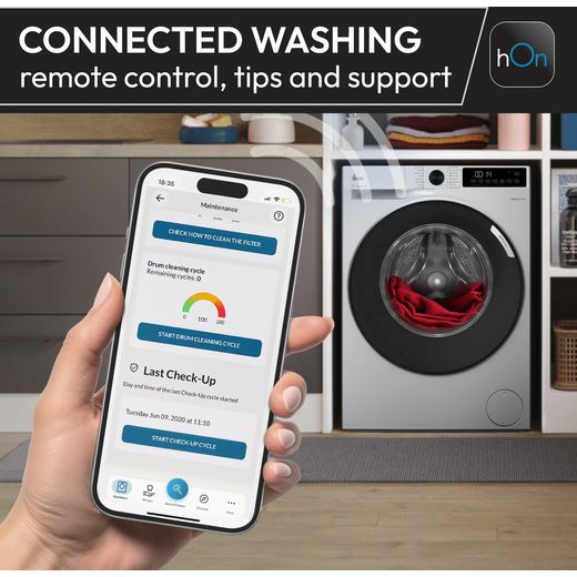 Hoover H-DRY 350 HRE H10N2TBE-80 Wifi Connected 10Kg Heat Pump Tumble Dryer - White - Annotation - hon app shot 