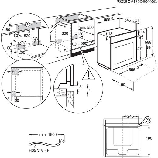 AEG SenseCook Aqua Built In Electric Single Oven - Black - Annotation - Dimension shot
