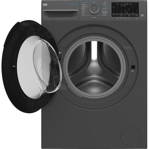 Beko BM5WT61141TA 11kg WiFi Connected Washing Machine with 1400 rpm - Anthracite - front shot door open