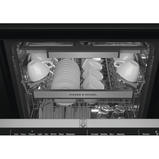 Fisher & Paykel Series 7 Fully Integrated Standard Dishwasher - Black with Fixed Door Hinge Kit - Door open