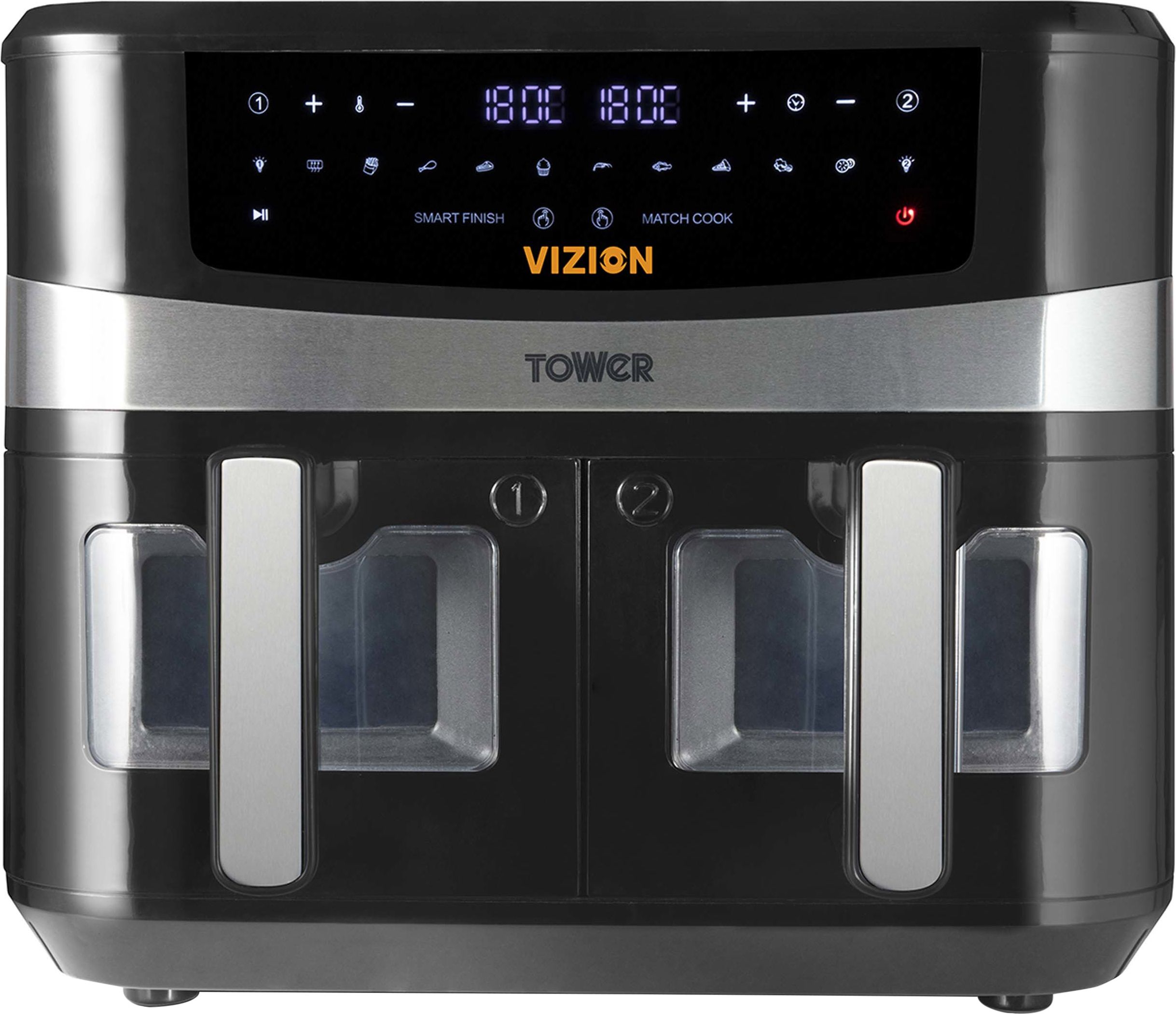 Tower Vortx Vizion 9L Dual Basket T17100 Dual Drawer Air Fryer - Black, Black