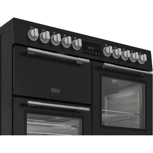 Hotpoint RH100CA21B 100cm wide Electric Range Cooker with Ceramic Hob - Black - control panel shot