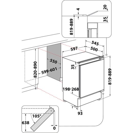 Indesit INBUL011.UK Integrated Upright Fridge - Stainless Steel - Dimensions