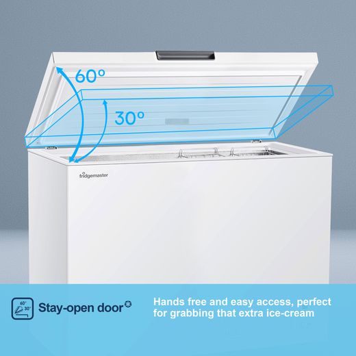 Fridgemaster Chest Freezer - White - Annotation - Stay open door shot