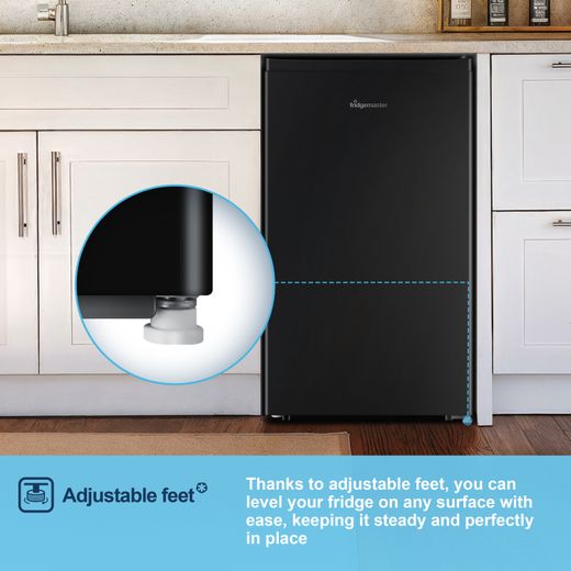 Fridgemaster MUR4894EB Compact 84cm Fridge with Ice Box - Black - Annotation - Adjustable feet