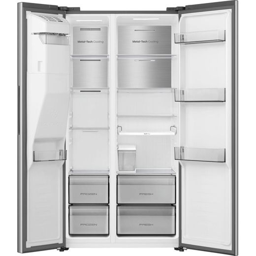 Hisense American Fridge Freezer - Silver - front with door open shot