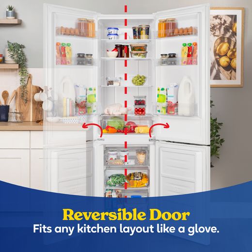 Russell Hobbs RH181TNF552E1W 181cm 60/40 Frost Free Fridge Freezer - White - Annotation - reversible door shot