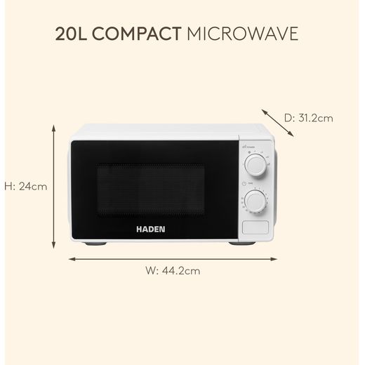 Haden 214188 20 Litre 24cm High, Freestanding Small Microwave - White - Dimensions