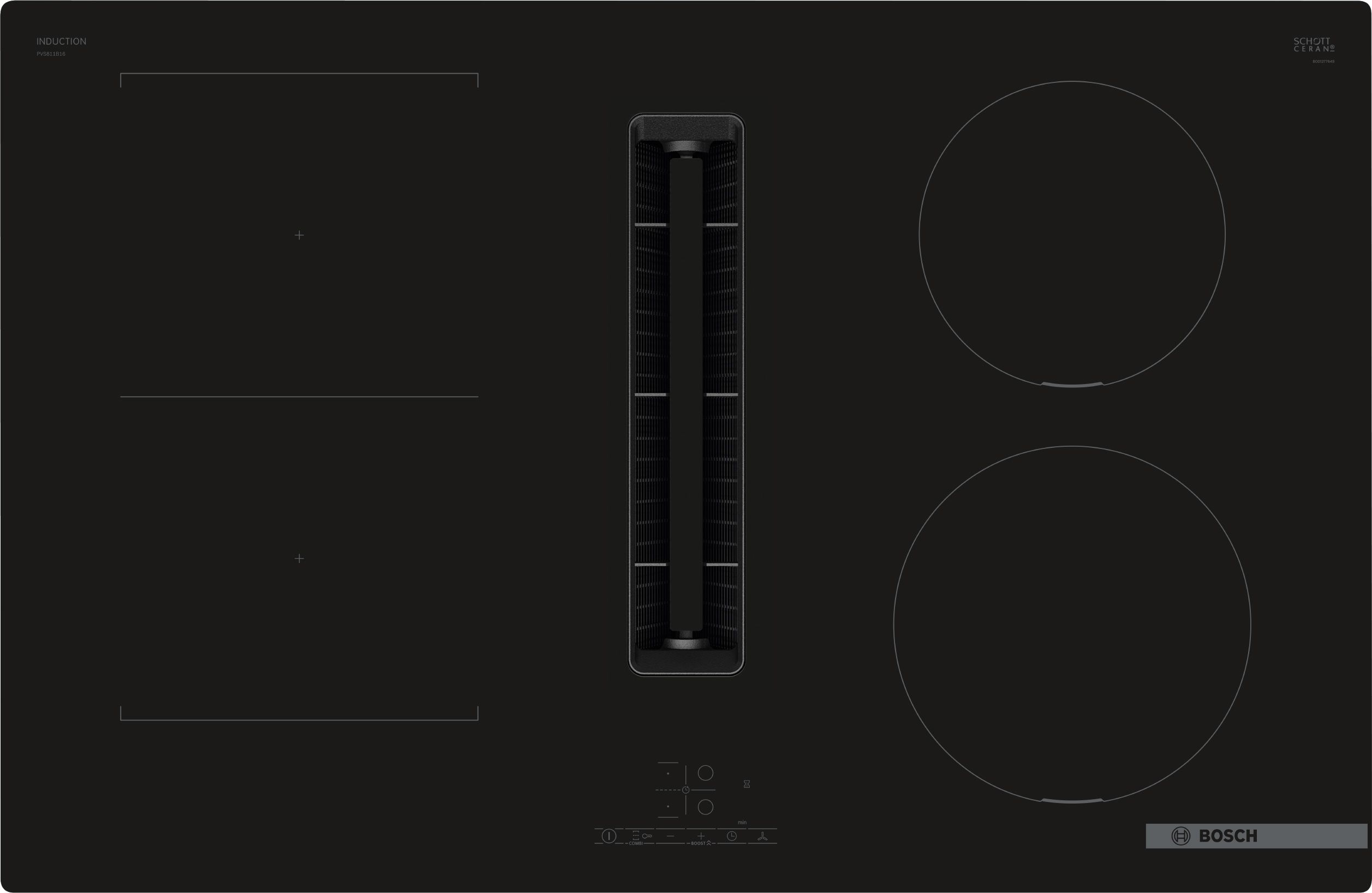 Image of Bosch Series 4 PVS811B16E 80cm Induction Extractor Hob - Black - For Ducted/Recirculating Ventilation, Black