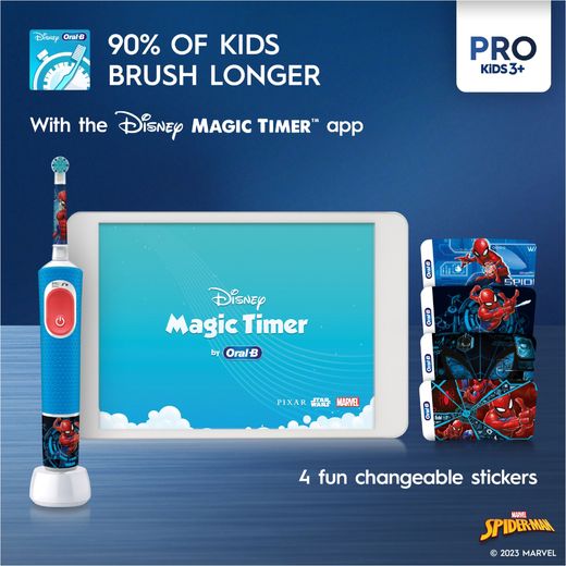 Oral B Vitality PRO Kids Giftset Spider-Man Electric Toothbrush - Blue - Annotation - Kids brush longer