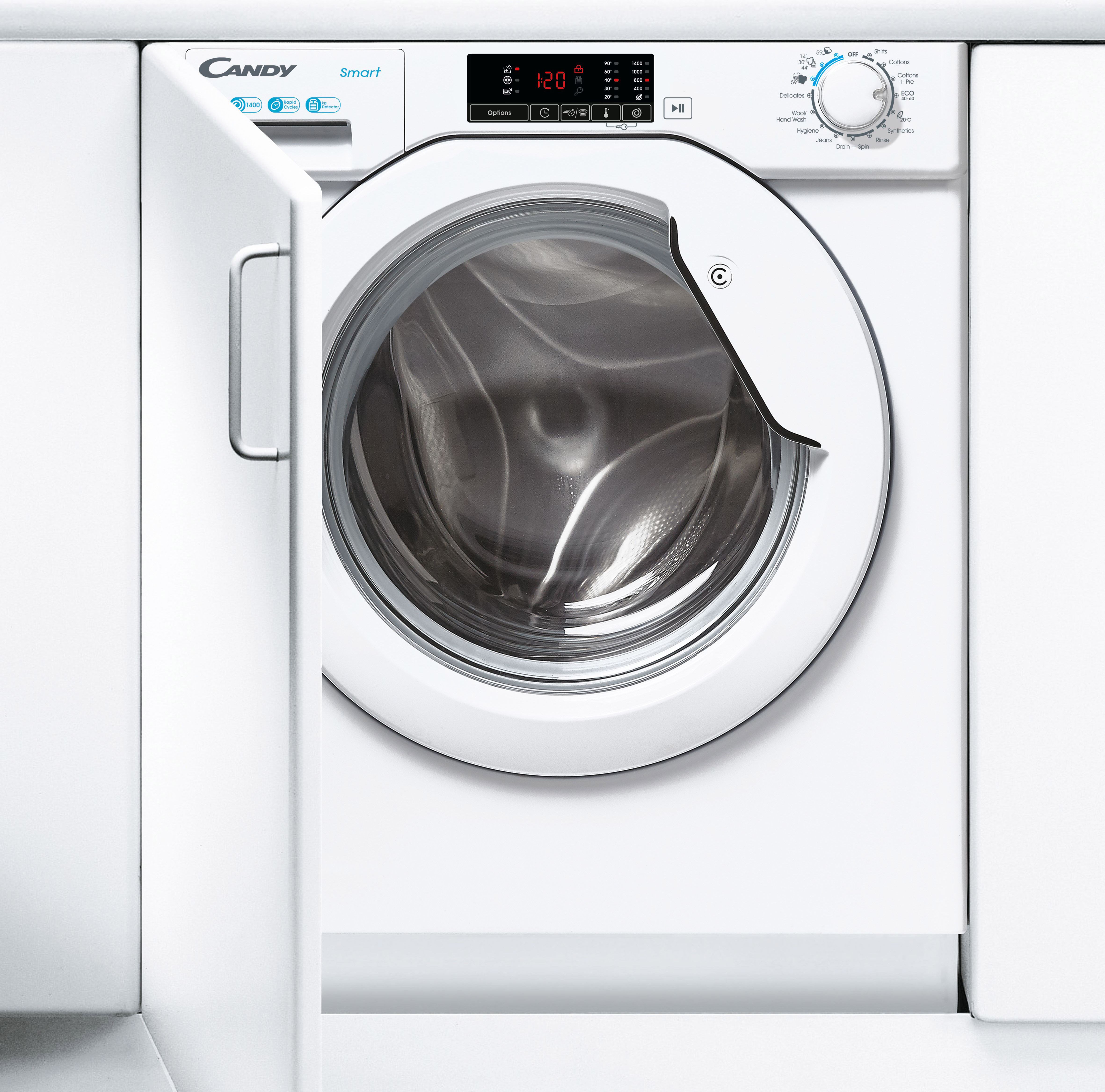 Candy Smart CBW48D1W4 Integrated 8kg Washing Machine with 1400 rpm - White - B Rated, White