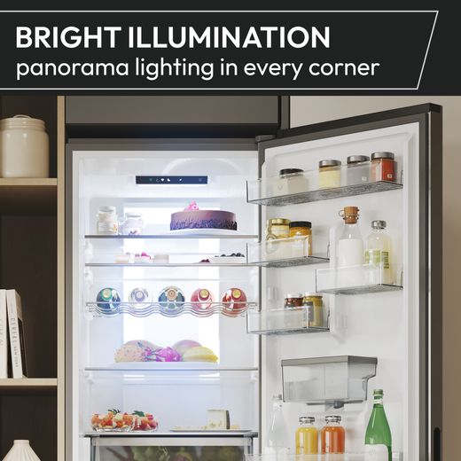 Hoover H-FRIDGE 600 HONBQT5518DK-UK 177cm 70/30 Integrated No Frost Fridge Freezer with Sliding Door Fixing Kit - White - Annotation - Bright illumination  shot