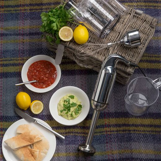 Dualit blender - Silver - Blender on worktop next to prepared food