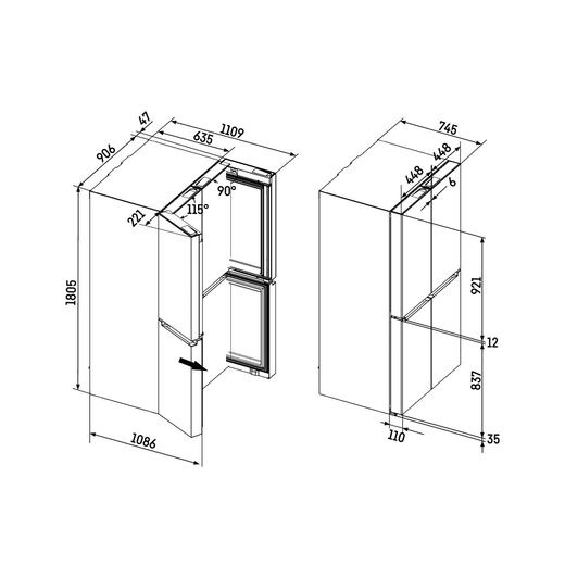 Liebherr Integrated American Fridge Freezer - Dimensions