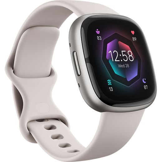 Fitbit Sense 2 Smart Watch - Lunar White/Platinum - Right perpsective shot