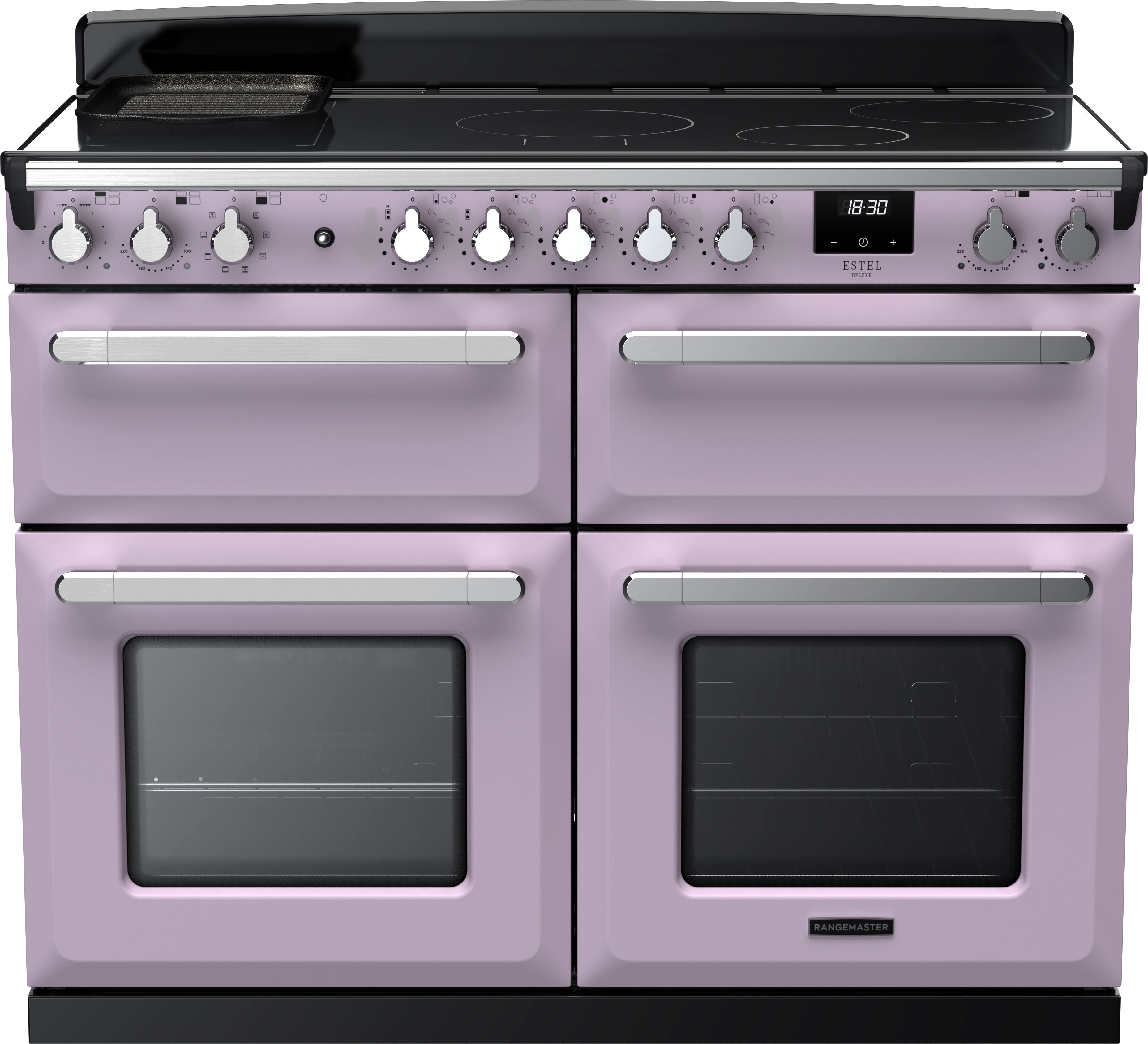Image of Rangemaster Estel Deluxe ESDLB110EIPHTH/CM1 110cm wide Electric Range Cooker with Induction Hob - Heather / Chrome - A Rated, Purple