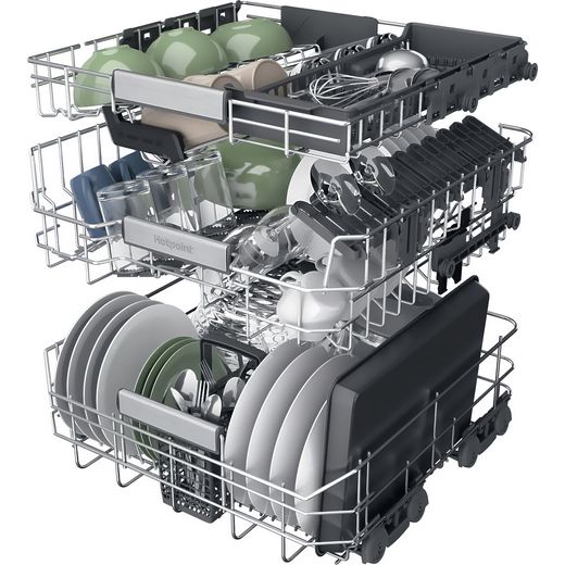 Hotpoint Standard Dishwasher - Stainless Steel - Left perspective rack shot