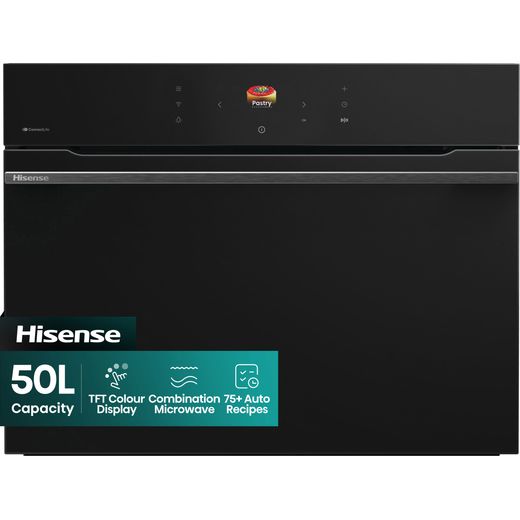 Hisense Hi8 BlackLine BIM4AH8UKWF Wifi Connected Built In Compact Electric Single Oven with Microwave Function - Jet Black - Front shot