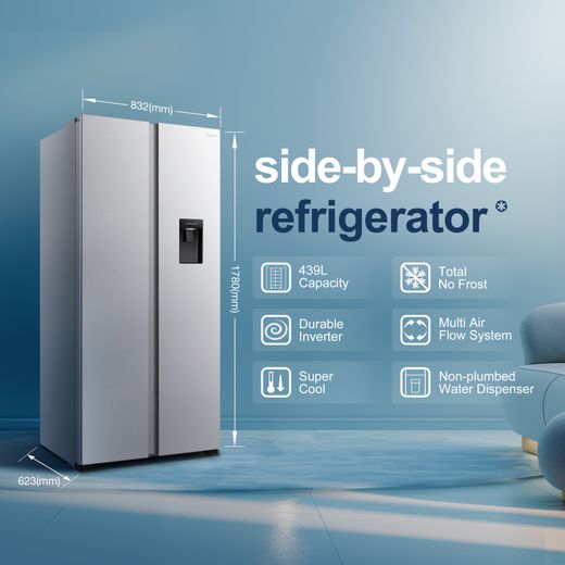 Fridgemaster American Fridge Freezer - Silver - Annotation - Features