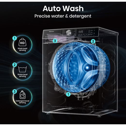 Hisense WF5S1245BW 12kg Washing Machine with 1400 rpm - White - Annotation - Auto wash shot