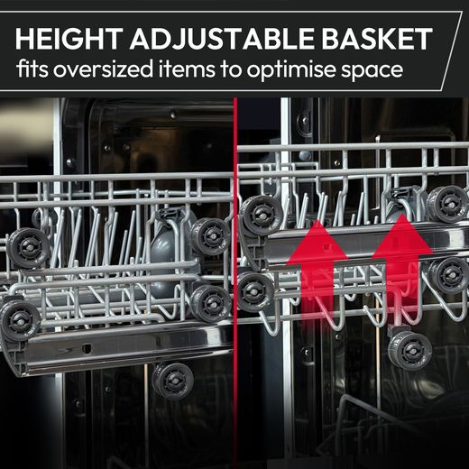 Hoover H-DISH 500 Standard Dishwasher - White - Annotation - Height adjustable basket