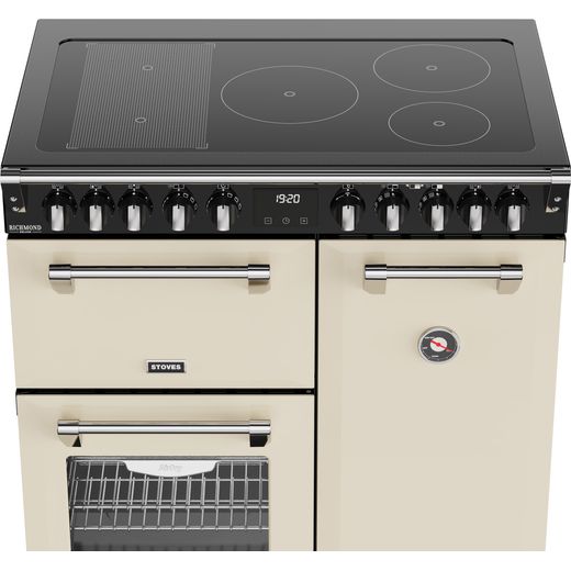Stoves Richmond Deluxe 90Ei RTY 90cm Electric Range Cooker with Induction Hob - Cream - High hob perspective shot