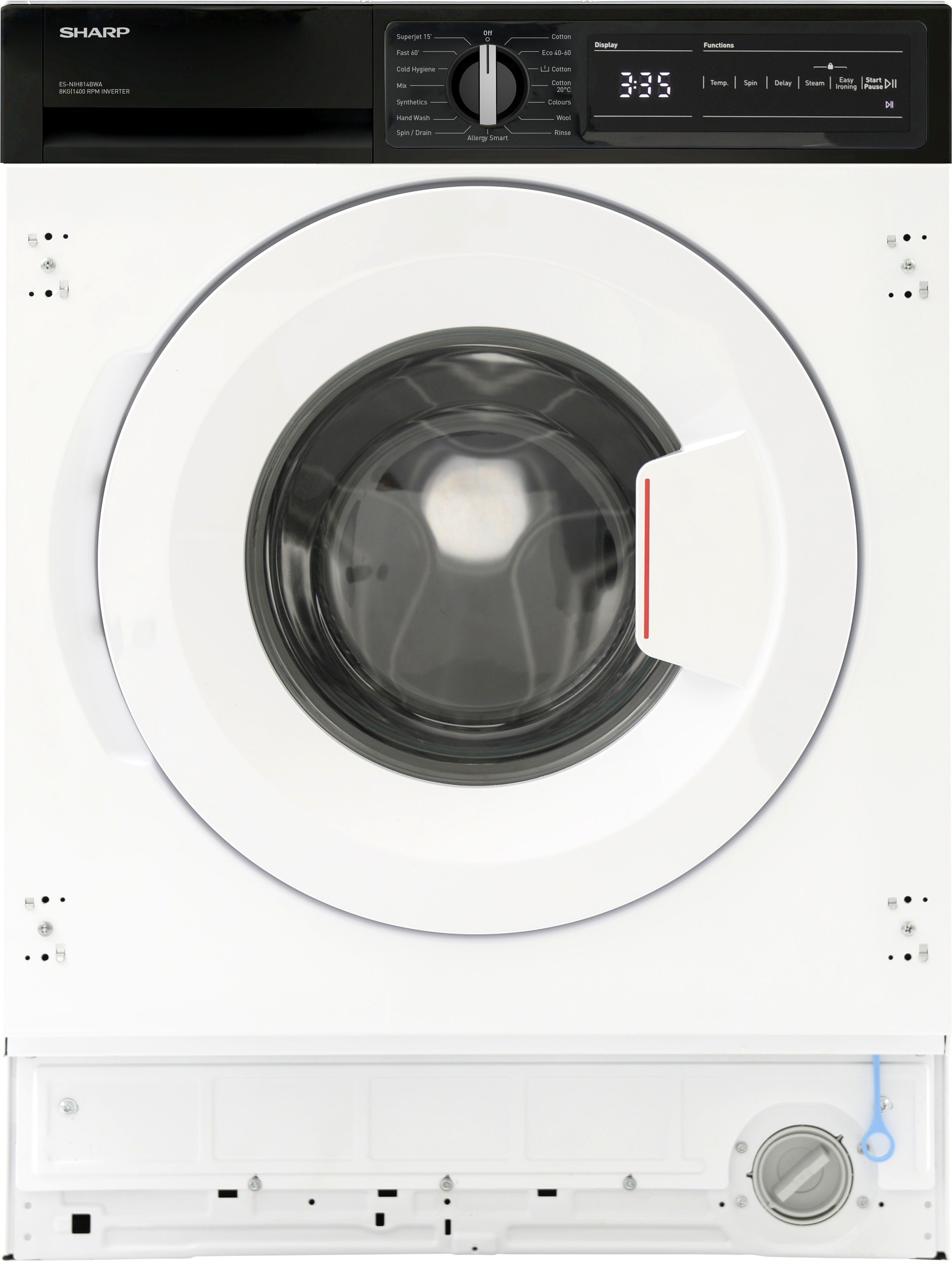 Sharp ES-NIH814BWA-EN Integrated 8kg Washing Machine with 1400 rpm - White - A Rated, White