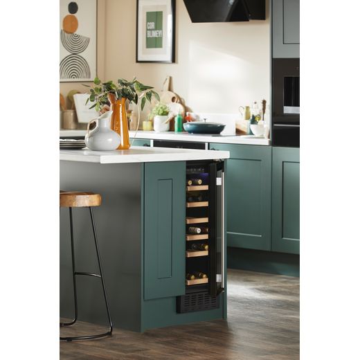 CDA Wine Cooler - Black - Wine cooler in kitchen with door open shot