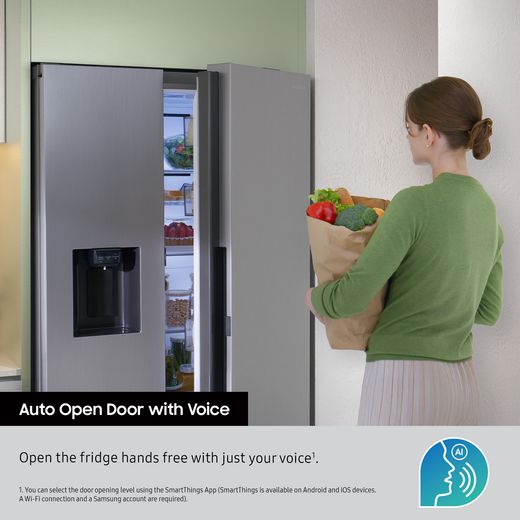 Samsung Series 9 AI Home American Fridge Freezer - Black - Annotation - Door open with voice