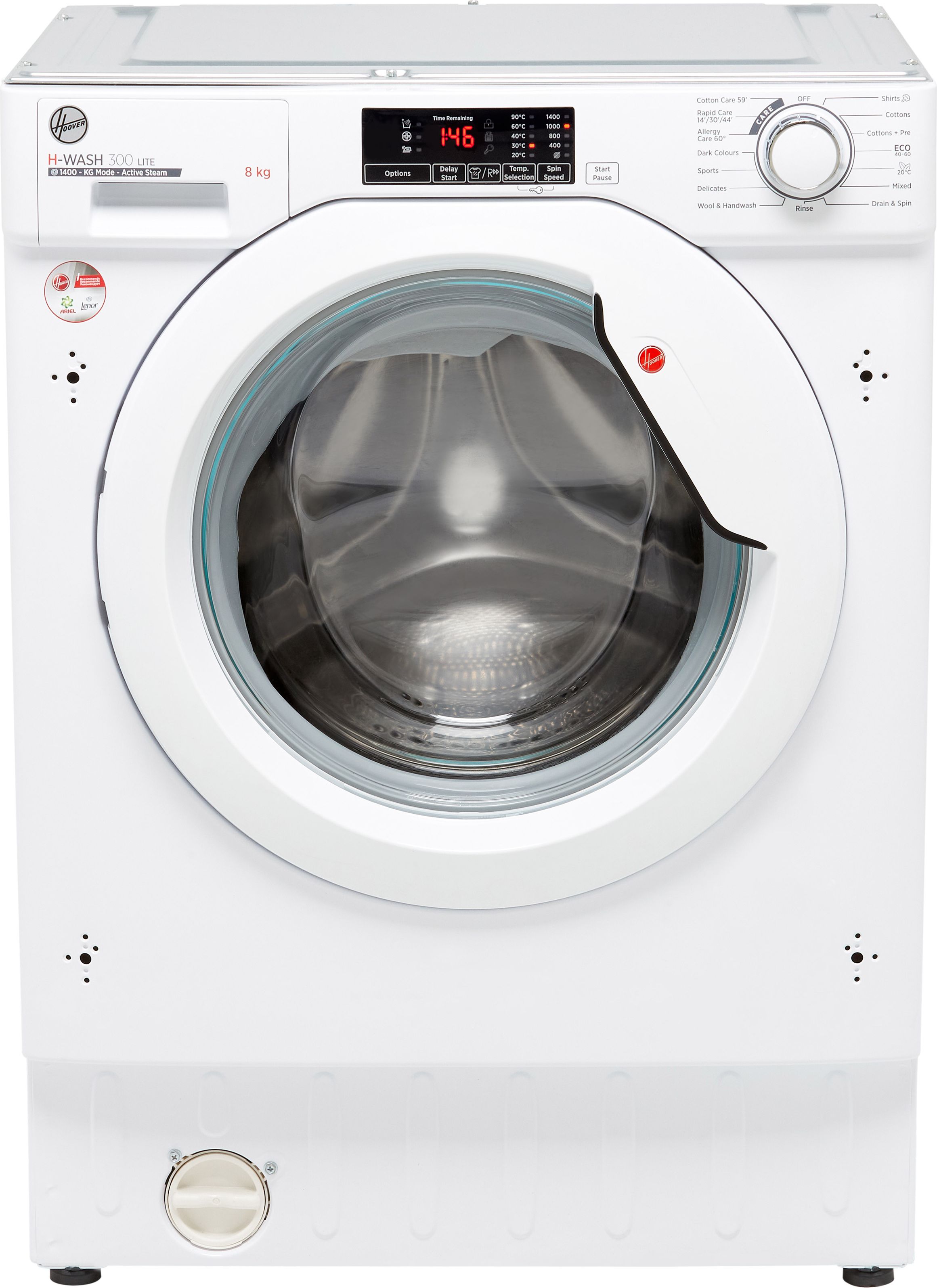 Hoover H-WASH 300 HBWS48D1W4 Integrated 8kg Washing Machine with 1400 rpm - White - B Rated, White